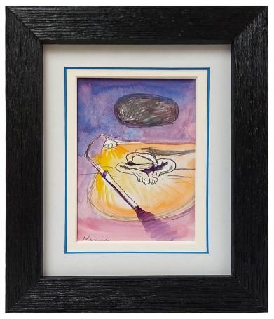 Opgehoogde tekening, liggend in het licht