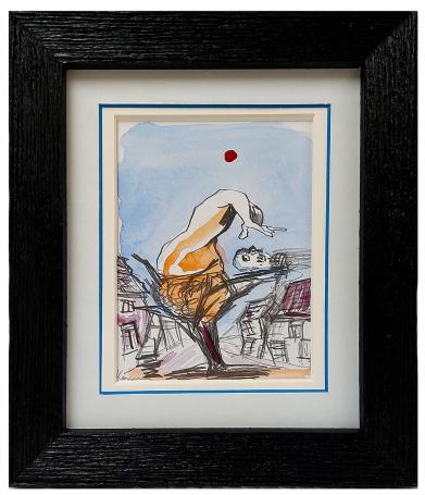 Opgehoogde tekening, de hand grijpt het hoofd