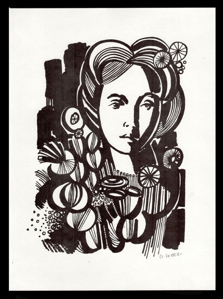 Litho Bloemenmeisje 1976