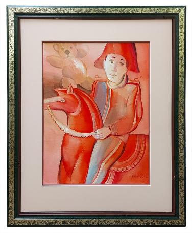 Jongentje met teddy en speelgoedpaard 1991