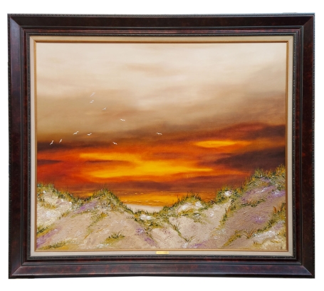 Duinenlandschap met fel gekleurde hemel 1990