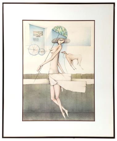 Bevallige dame op stap met haar hondje 1984