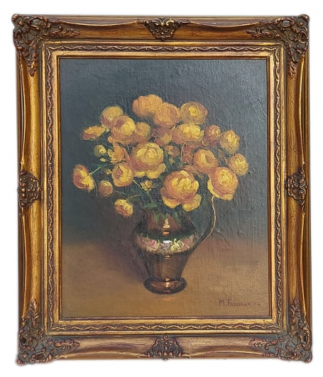 Stilleven met gele bloemen in een vaas 1954