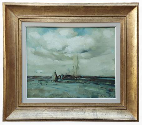 Hooimijten en dorpje in de verte 1964