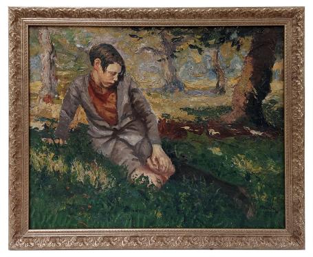 Knaapje gezeten in het bos 1927