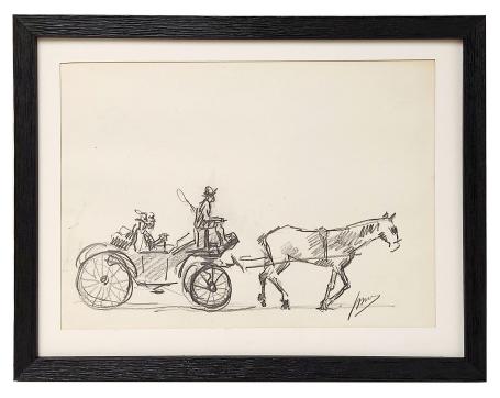 Man en vrouw in de paardenkoets met menner