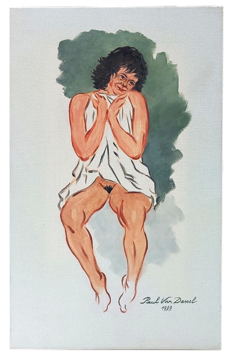 Naakte speelse dame met laken 1999