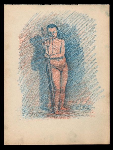 Studieschets, naakte jongeling met boog 1895