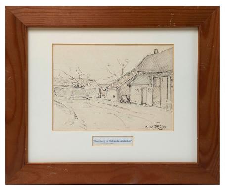 Tekening, Boerderij in Hollands landschap