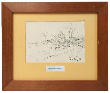 Tekening, Boerderij in landschap