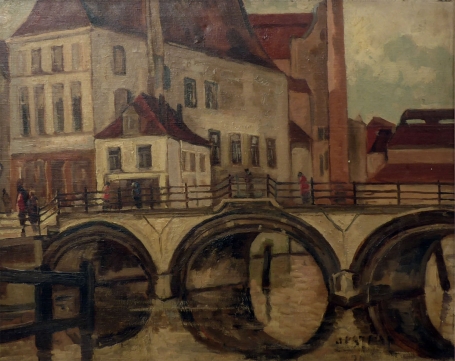 schilderij van de brug aan de Dijle in mechelen