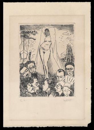 Naakte dame tentoon e.a.