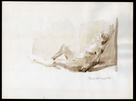 Aquarel, naakt liggend in zonnestoel 1981