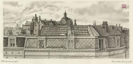 Lange aquarel van de Belgische kunstschilder Paul Van Dessel