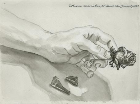 Tekening met aquarel van de Belgische kunstenaar Paul Van Dessel kopen