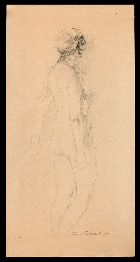 Potloodschets, naakte dame met tulband 1979