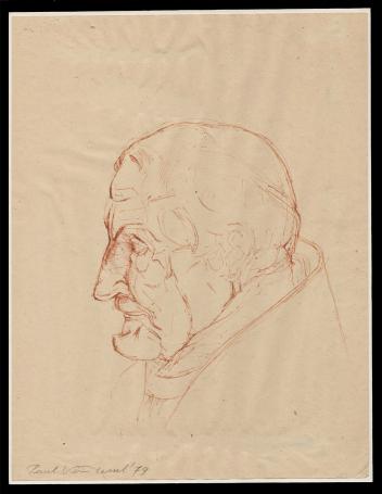 Pentekening, hoofd oudere man 1979