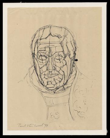 Pentekening, man met robothoofd 1979