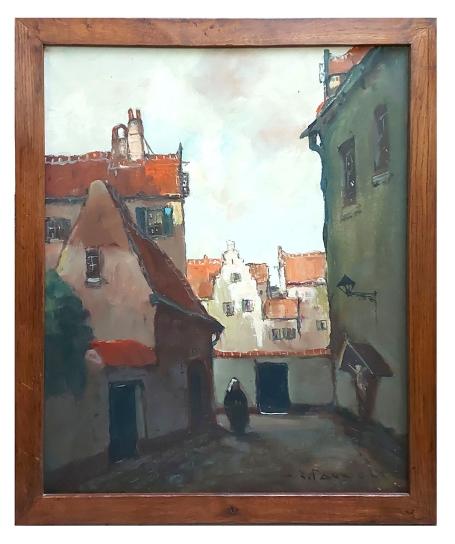 Begijntje keuvelend in het begijnhof