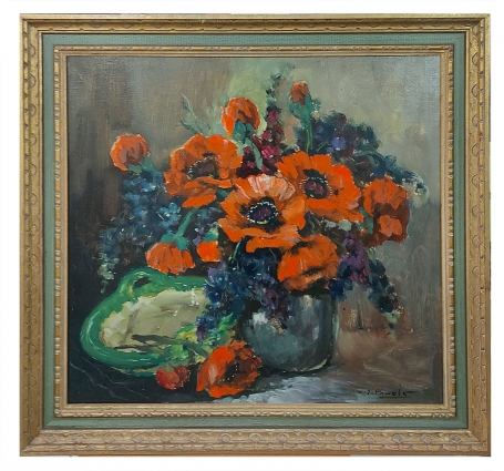 Stilleven met schaal en bosanemonen