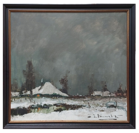 Landschap met boerderij en licht door het raam