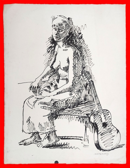 Naakte dame met guitaar