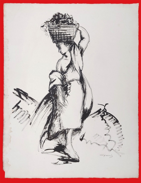 Dame met mand op haar hoofd