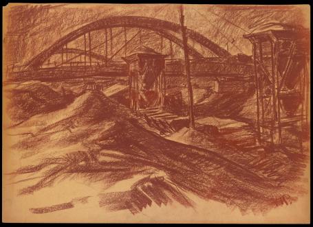 Krijttekening, de spoorwegbrug