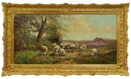 Schaapherderin in landschap