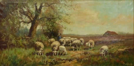 Schaapherderin in landschap