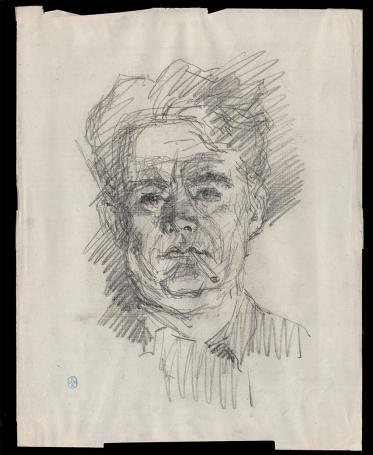 Schets, Man met verbaasde blik en sigaretje (+/- 1900)