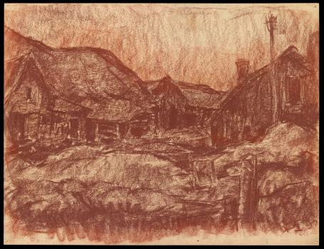 Krijttekening, de boerderij