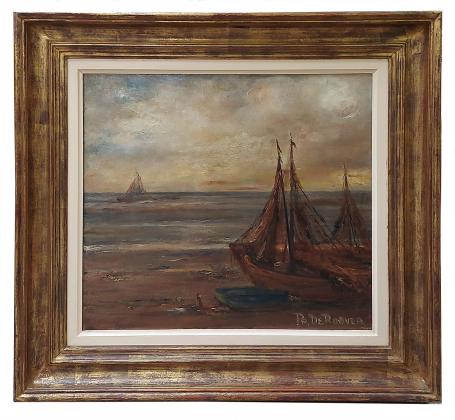 Zeilschepen op het strand en in zee