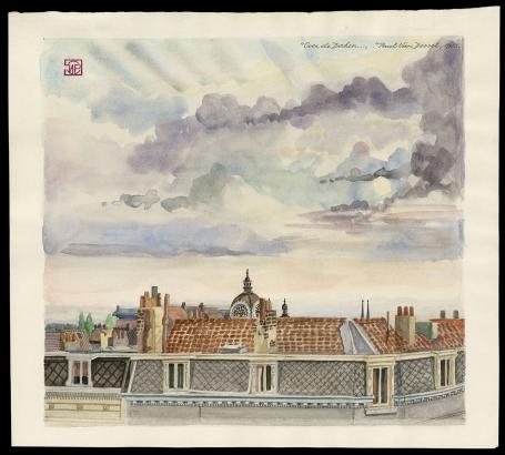 Aquarel, over de daken 1985 (kleur)