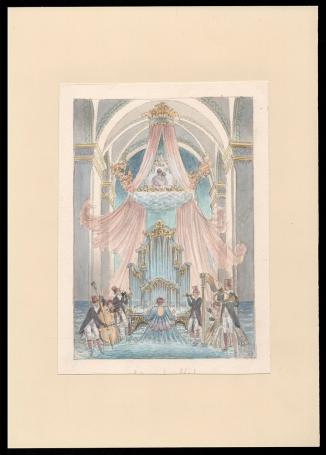 Ontwerpaquarel, de organiste