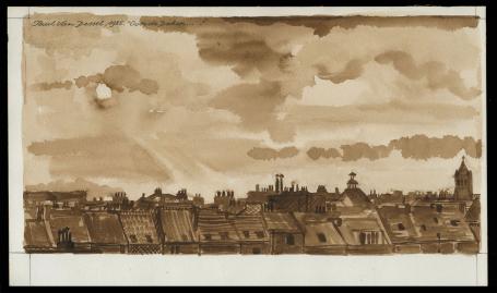 Aquarel, over de daken 1985