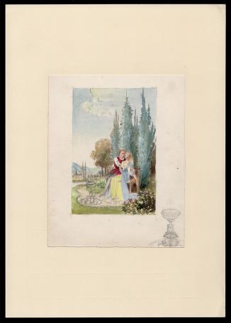 Aquarel, verliefden in het park