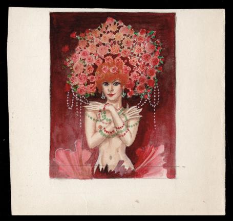 Gouache , Vrouw met rozen haartooi