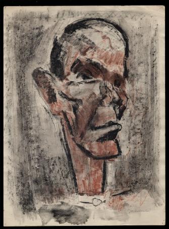 Men eigen ik, zelfportret in bruin-zwart