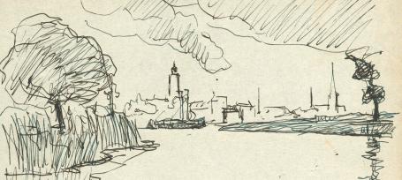 Tekening met pen van de Belgische graficus Richard Baseleer kopen