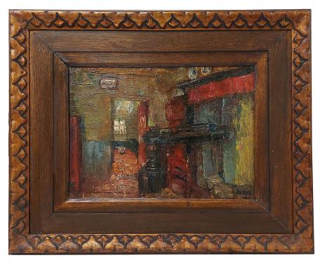 Interieur met Leuvense stoof