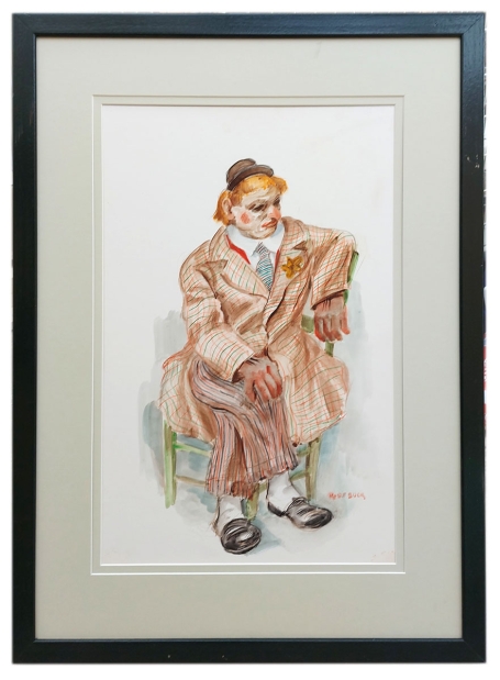 Aquarel, clown met klein hoedje