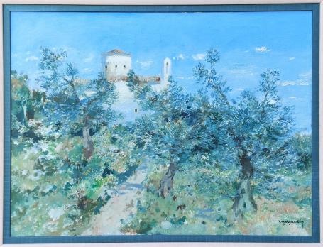 René Marie Dujardin met een landschapsschilderij