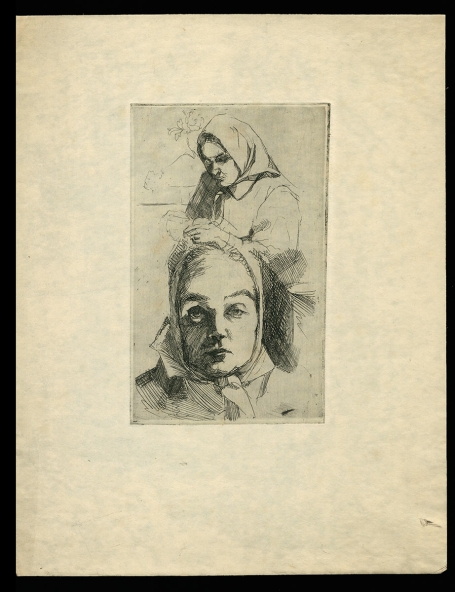 Twee vrouwenkoppen met omslagdoek