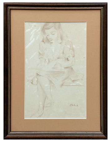 Potloodtekening, Zittende dame die brief schrijft