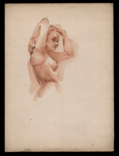 Aquarel Torso naakt poserende vrouw