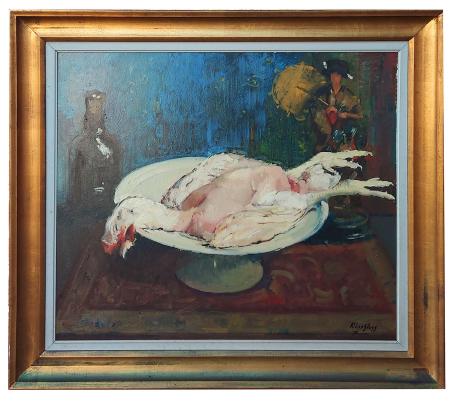 Geplukte kip op de tafel 1975