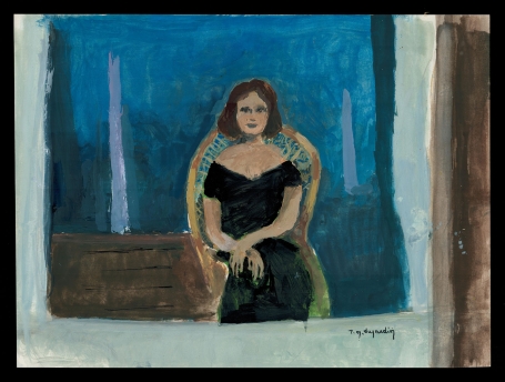 Zittende dame met zwart kleedje