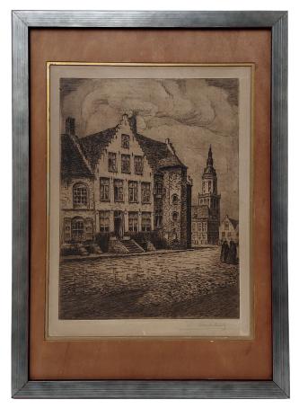 Mensen langs statige huizen op wandel