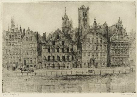 Belgische etser R. Malfliet met een Gentse ets